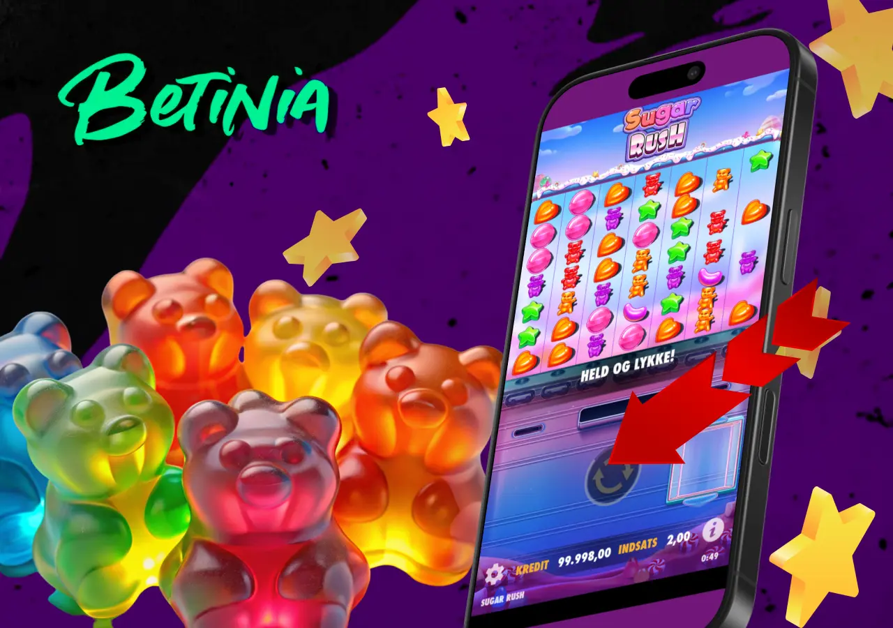 Oversigt over Sugar Rush-slottet, dets bonusser og mekanik.