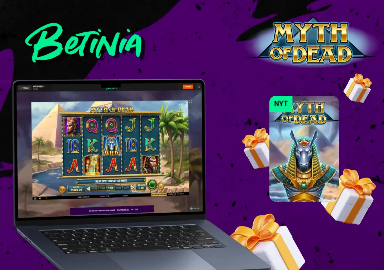 Spil Myths of Dead spilleautomat på Betinia Casino Danmark med egyptisk tema og store gevinster