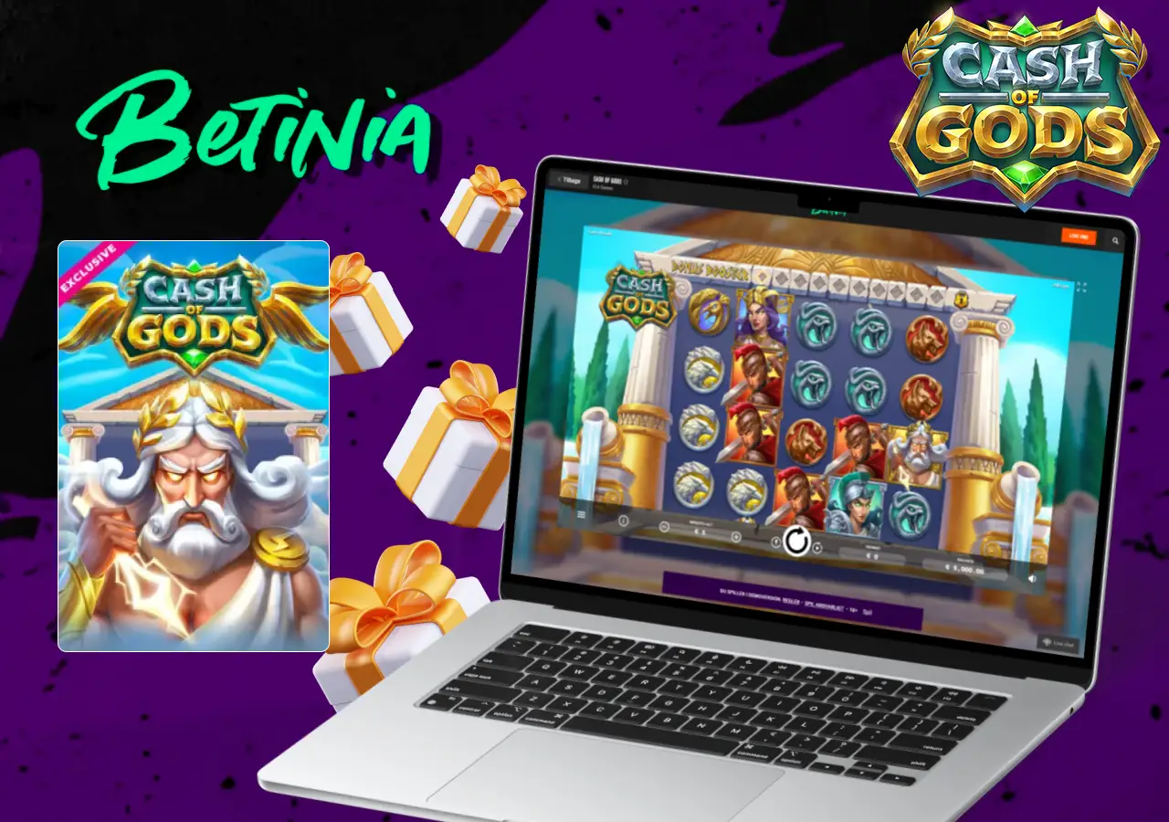 Cash of Gods slotspil vist på bærbar hos Betinia med gaveikoner
