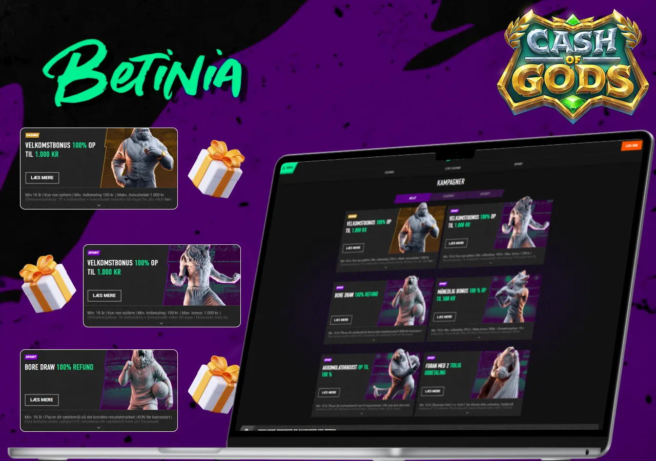 Velkomstbonusser og kampagner til spillere af Cash of Gods på Betinia