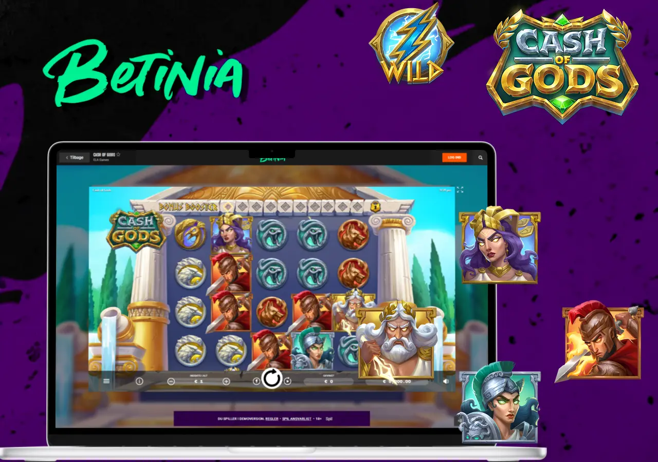 Gameplay af slotspil vist på bærbar med karakterikoner