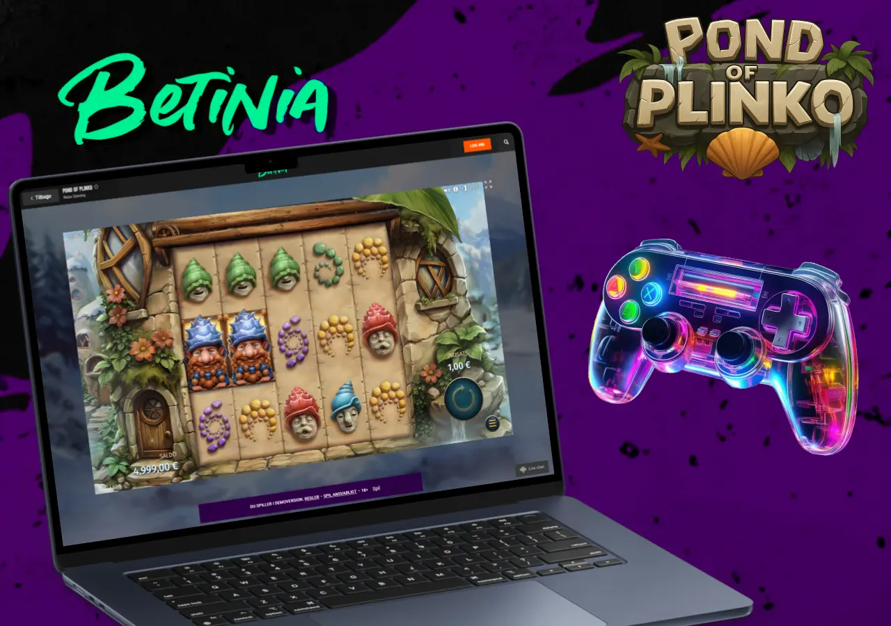 Gameplay på Betinia med farverige spilsymboler og en gennemsigtig spillekonsol ved siden af