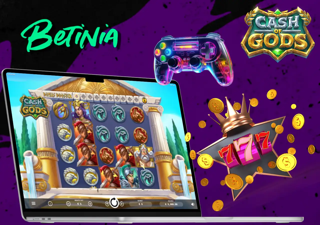 Demo af slotspil hos Betinia med controller og jackpotgrafik