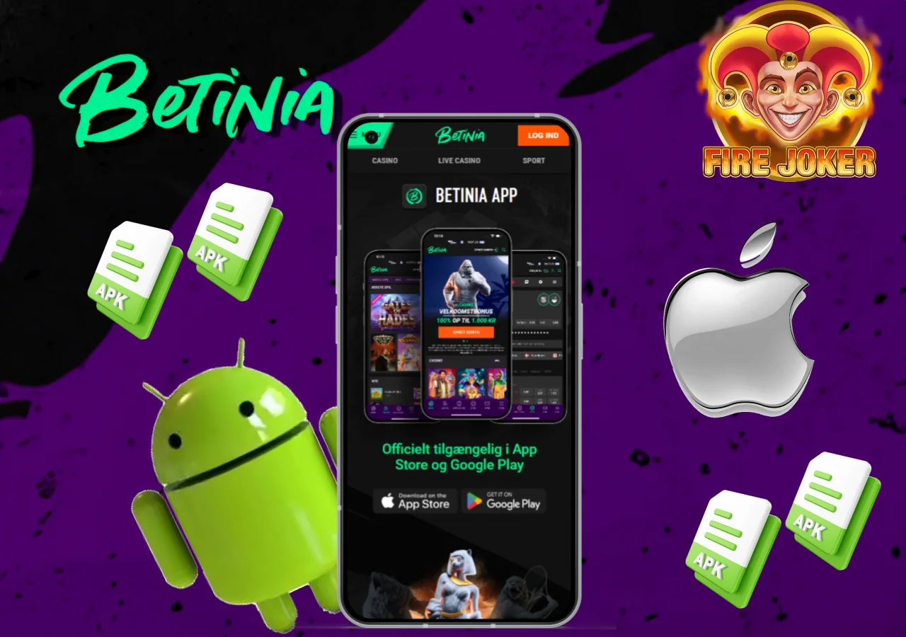 Fire Joker mobilversion tilgængelig i Betinia app på Android og iOS enheder