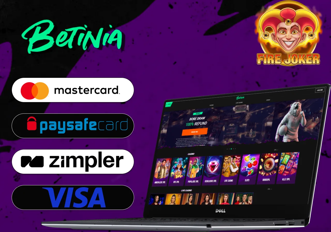 Betalingsmetoder hos Betinia casino inkluderer Mastercard, Visa, Paysafecard og Zimpler