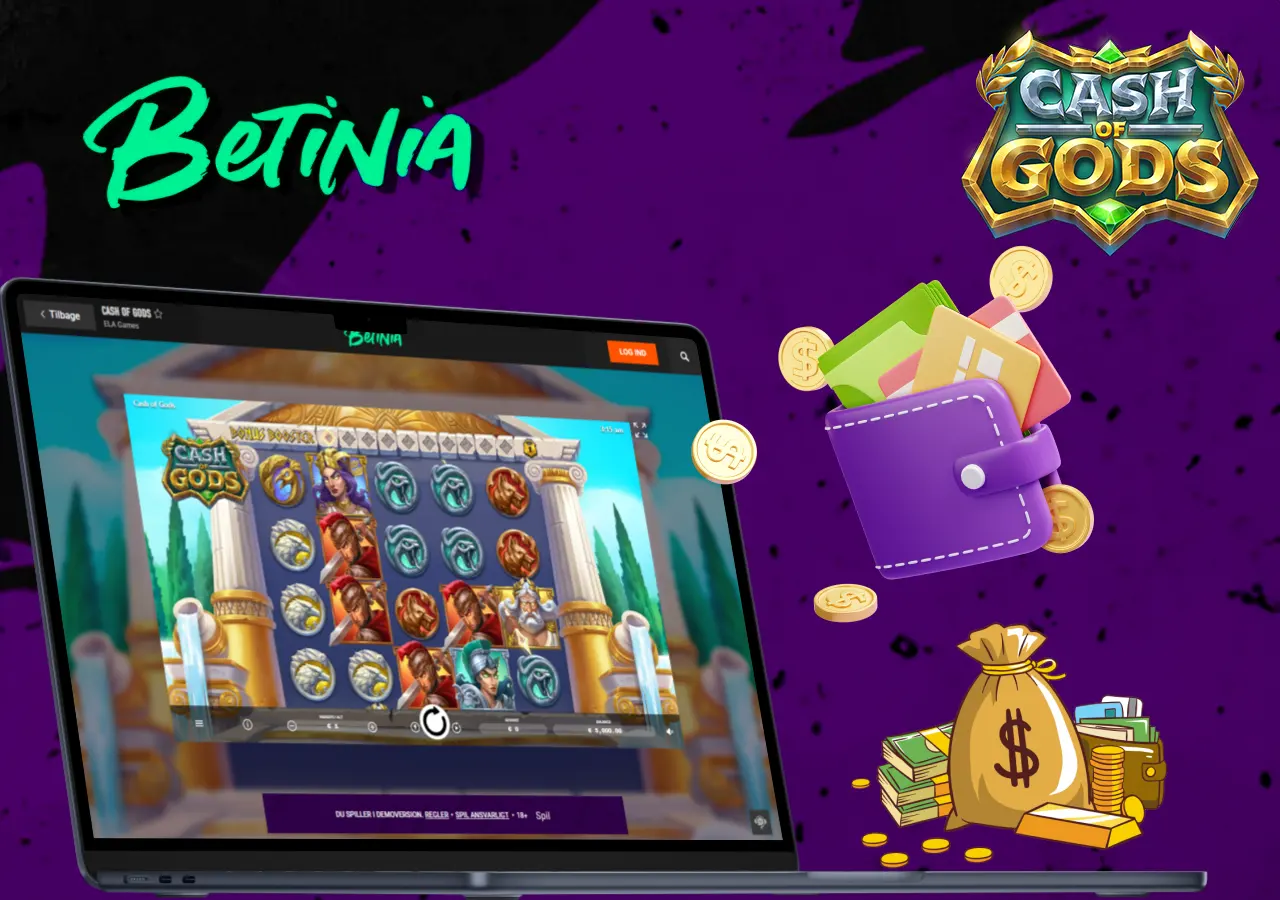 Betalingsmetoder hos Betinia vist med Cash of Gods slot og tegnebogsikoner